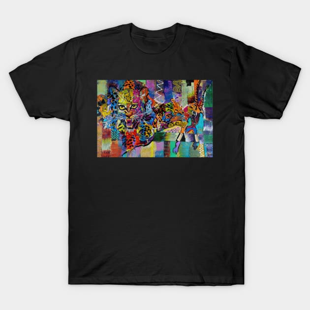 Wild leopard hunting abstract painting 928 T-Shirt by artsale